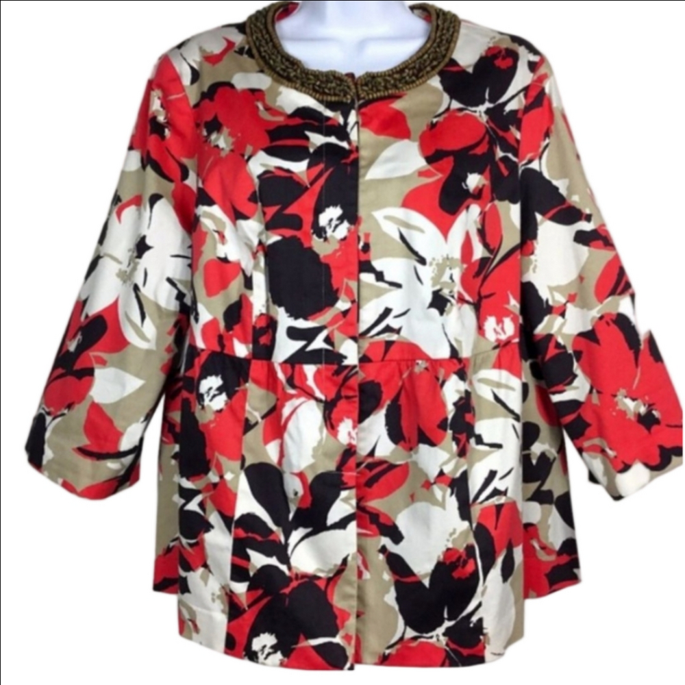 Lane Bryant NWT Beaded Collar Floral Blazer Jacket Plus Size 28 Office Casual